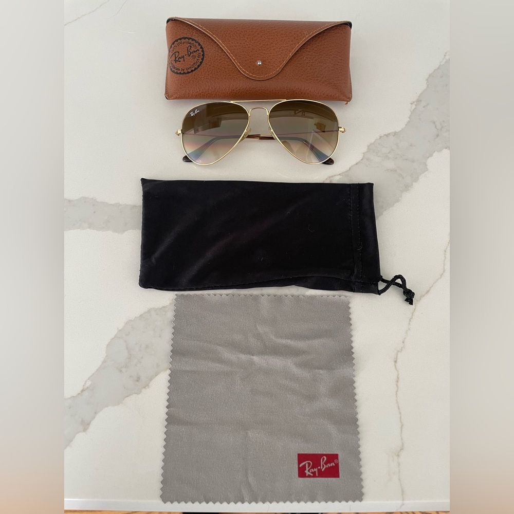 Ray-Ban Aviator Gold and Brown Sunglasses - Picture 10 of 14